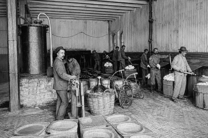 Workers processing nitrocellulose for Chardonnet silk production in France, 1898 Chiffon Fabric: Inside Its Weightless World 19