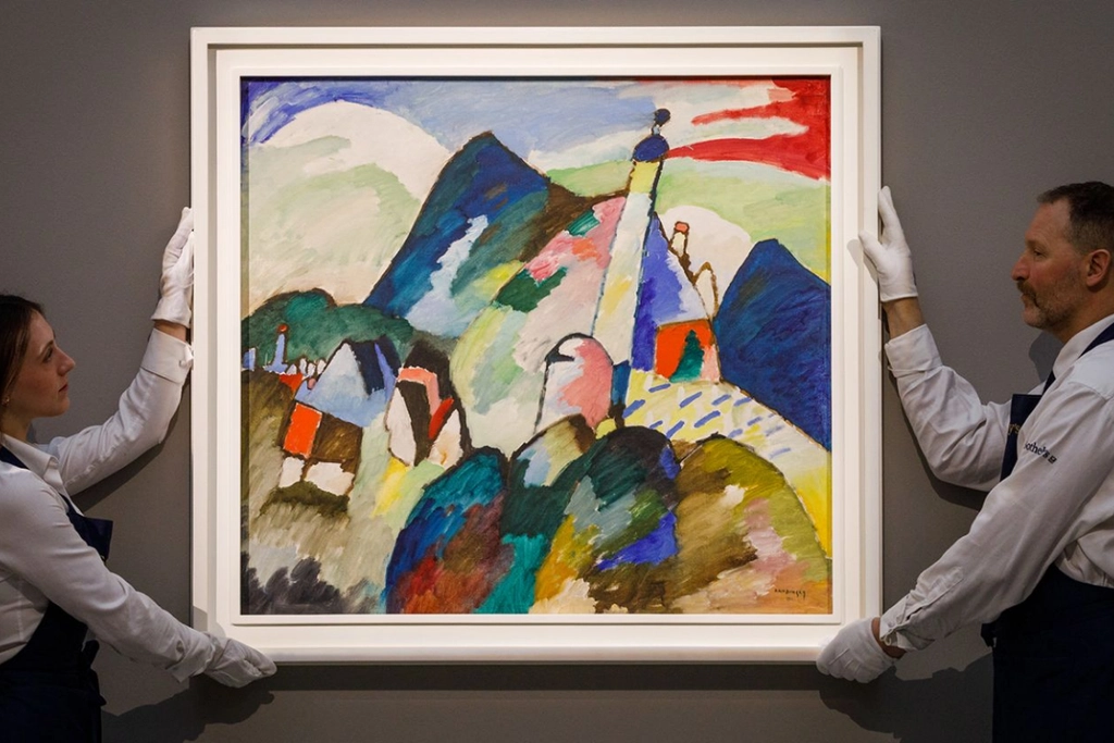 Wassily Kadinsky, Murnau mit Kirche II was inspired by a cycling trip in Bavaria, the painting was recovered by Holocaust victims’ heirs sets auction record at nearly $45 million Expressionism