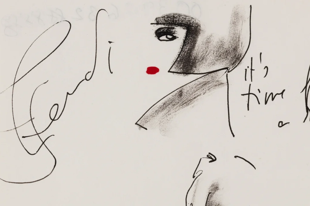 Lot 6, a Karl Lagerfeld sketch for Fendi in 2009 Karl Lagerfeld’s sketches auction