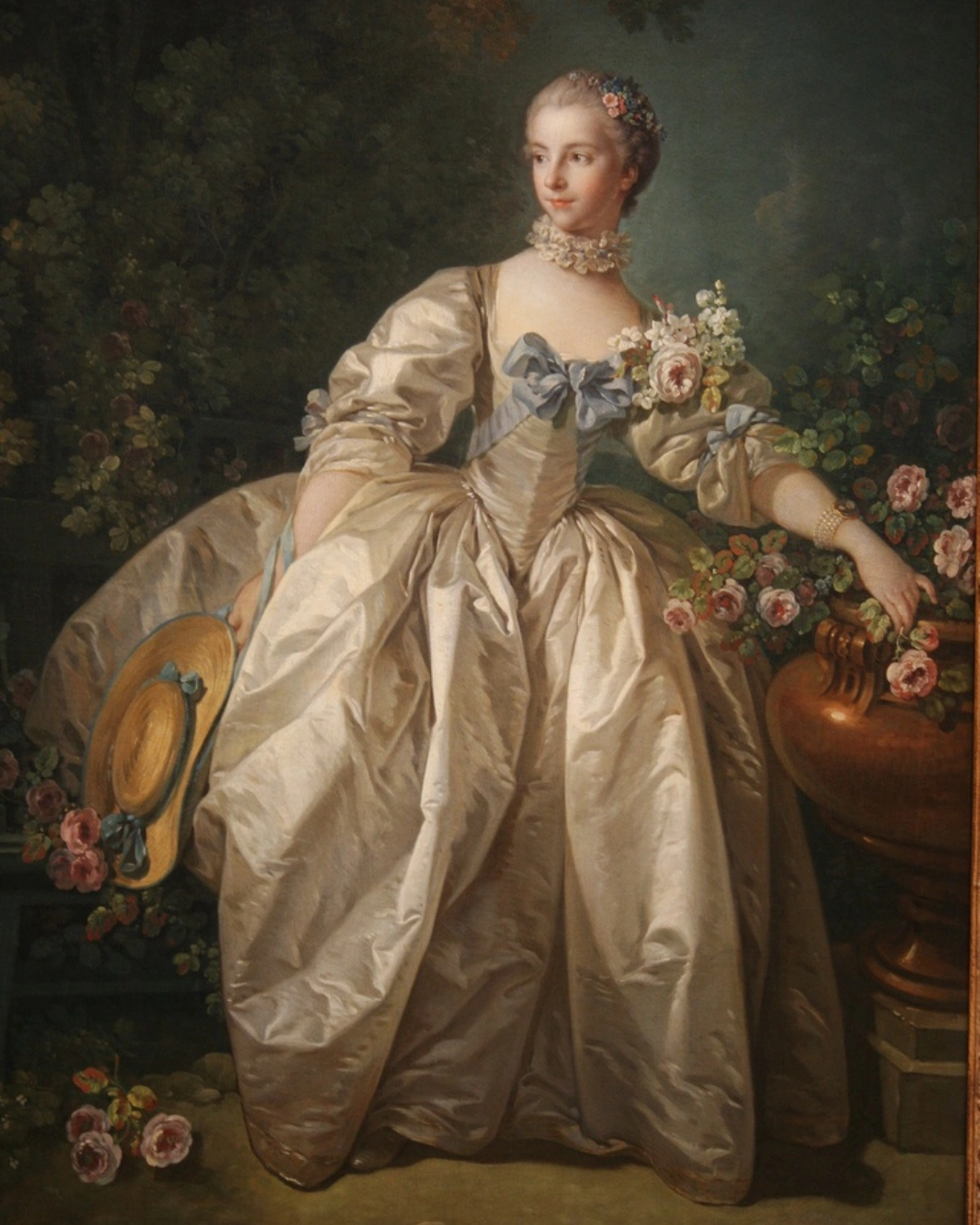François Boucher, Madame Bergeret, possibly 1766 satin fabric b