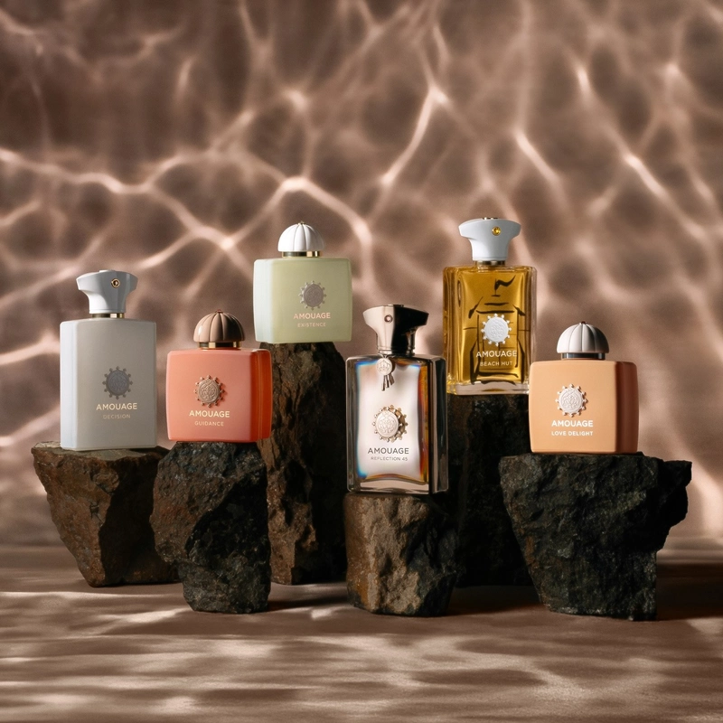 Amouage Decision, Amouage Guidance, Amouage Existence, Amouage Reflection 45, Amouage Beach Hut, and Amouage Love Delight How Middle Eastern Perfumery Is Scaling in Europe 3