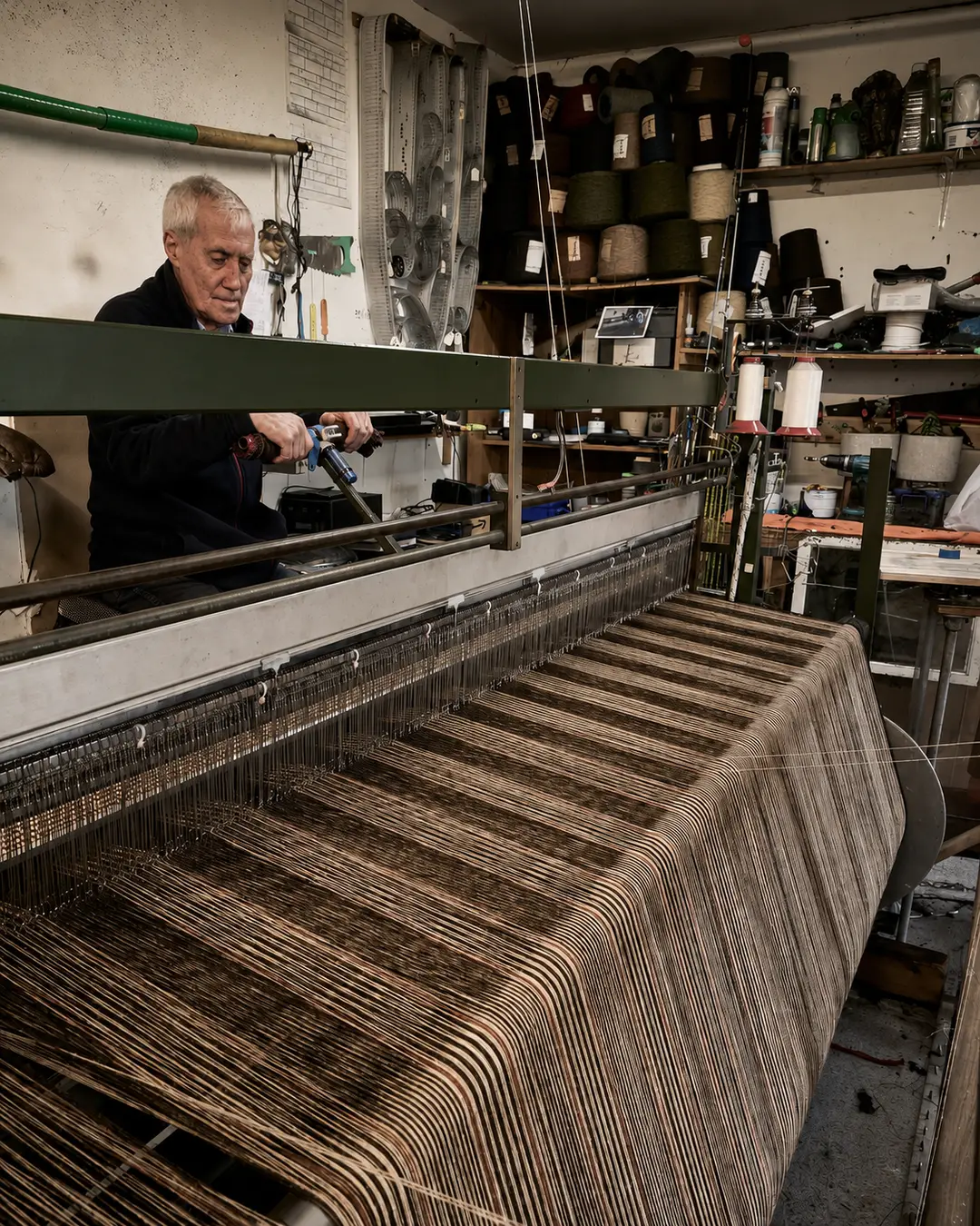 Warp threads arranged across the loom tweed fabric 8