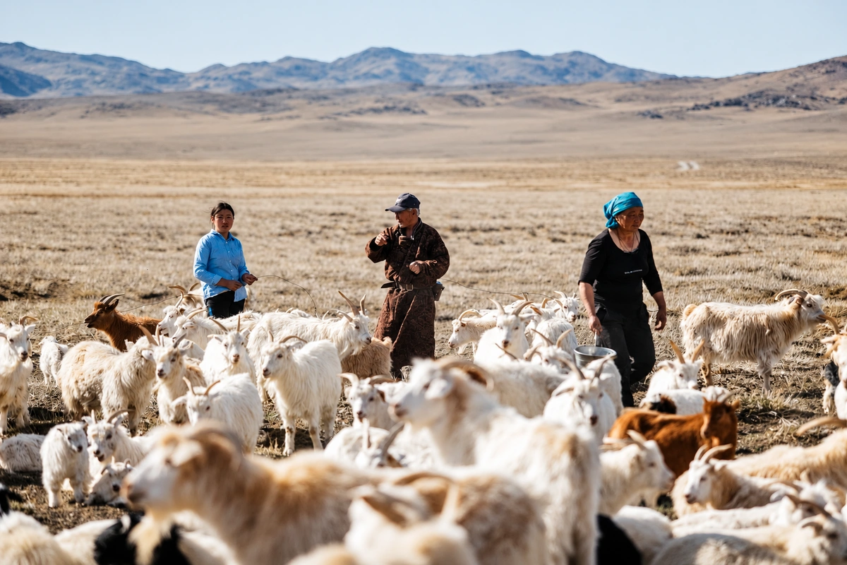 Mongolian cashmere herders with goats green fashion 8