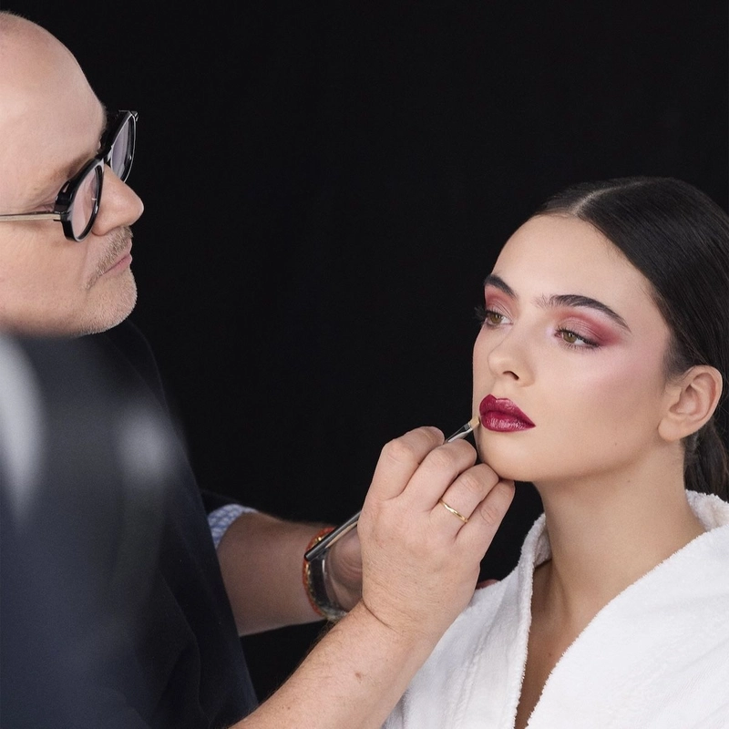 Peter Philips, the Creative and Image Director for Dior Makeup applied the "Lucky Rosewood" look on Deva Cassel for Dior Beauty's Fall 2026 "Lucky Clover" campaign Burgundy eye shadow