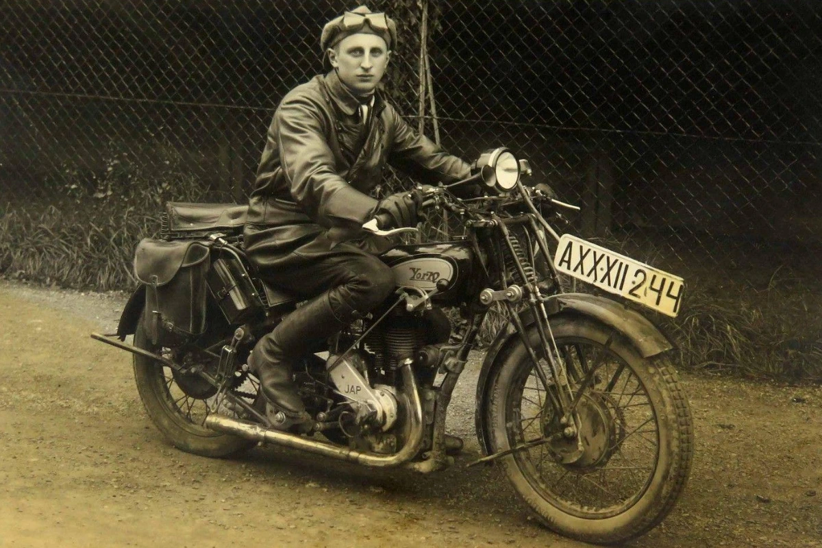 Early motorcyclist, 1930s leather