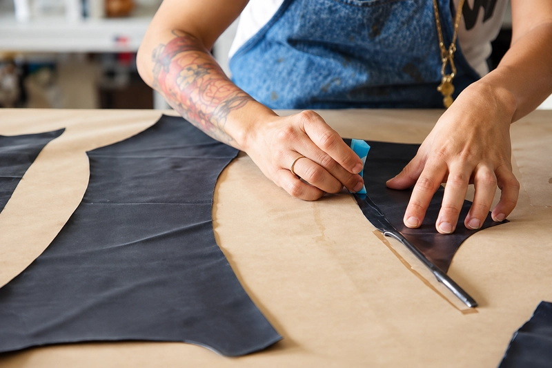Latex garment panels being cut Latex Fabric 2