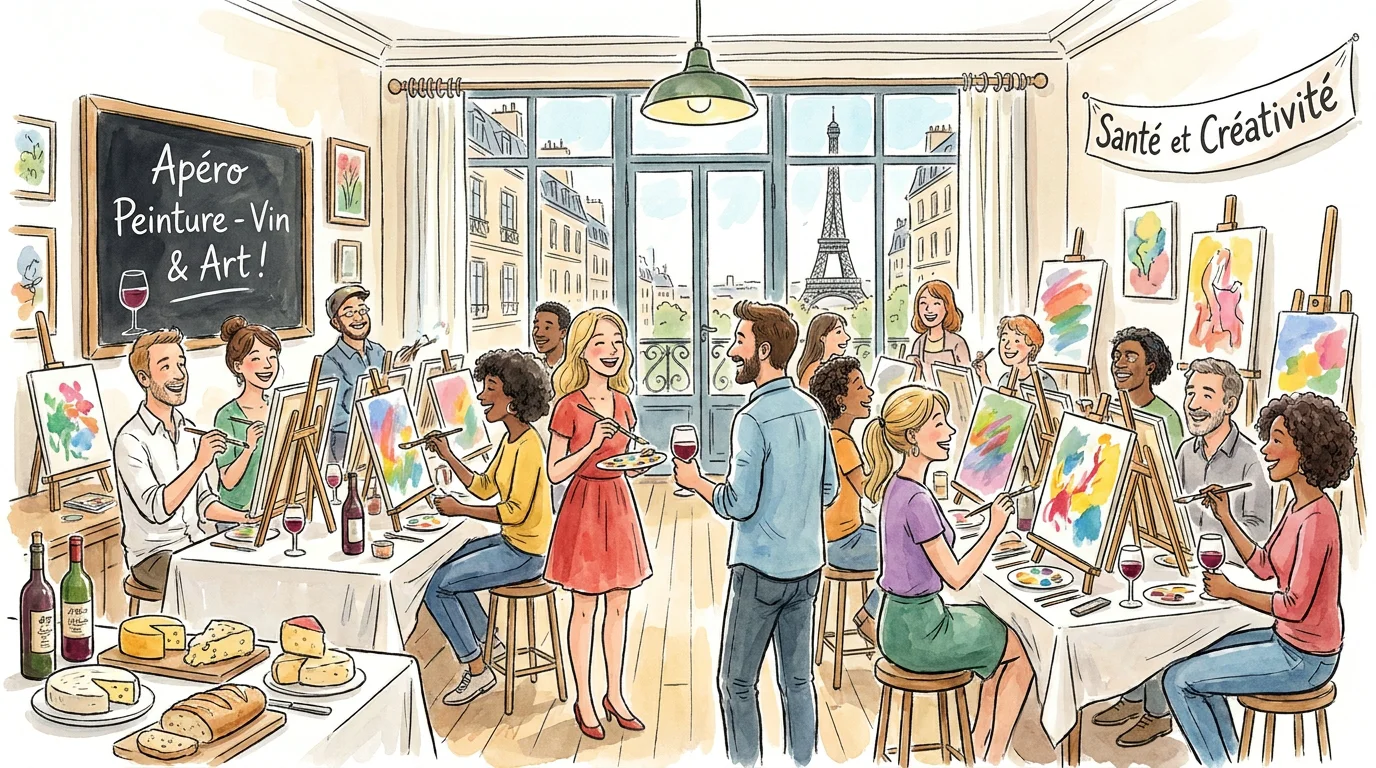 Illustration d'une soirée apéro peinture conviviale à Paris
