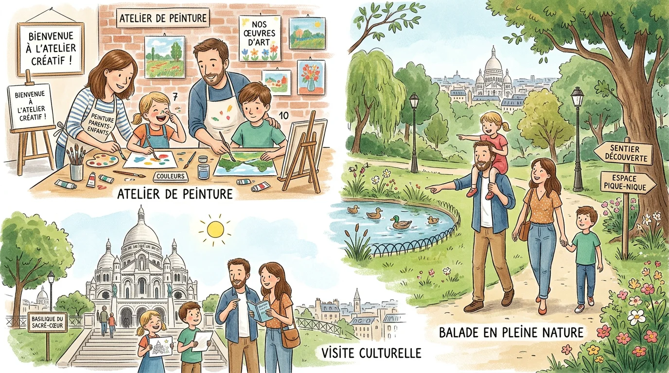 Famille européenne découvrant différentes activités à faire ensemble à Paris