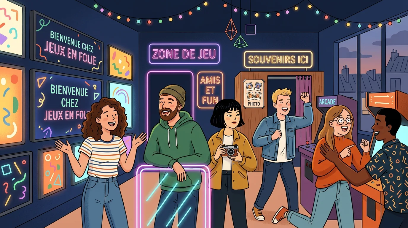 Groupe d'amis dans un espace de loisirs immersif à Paris
