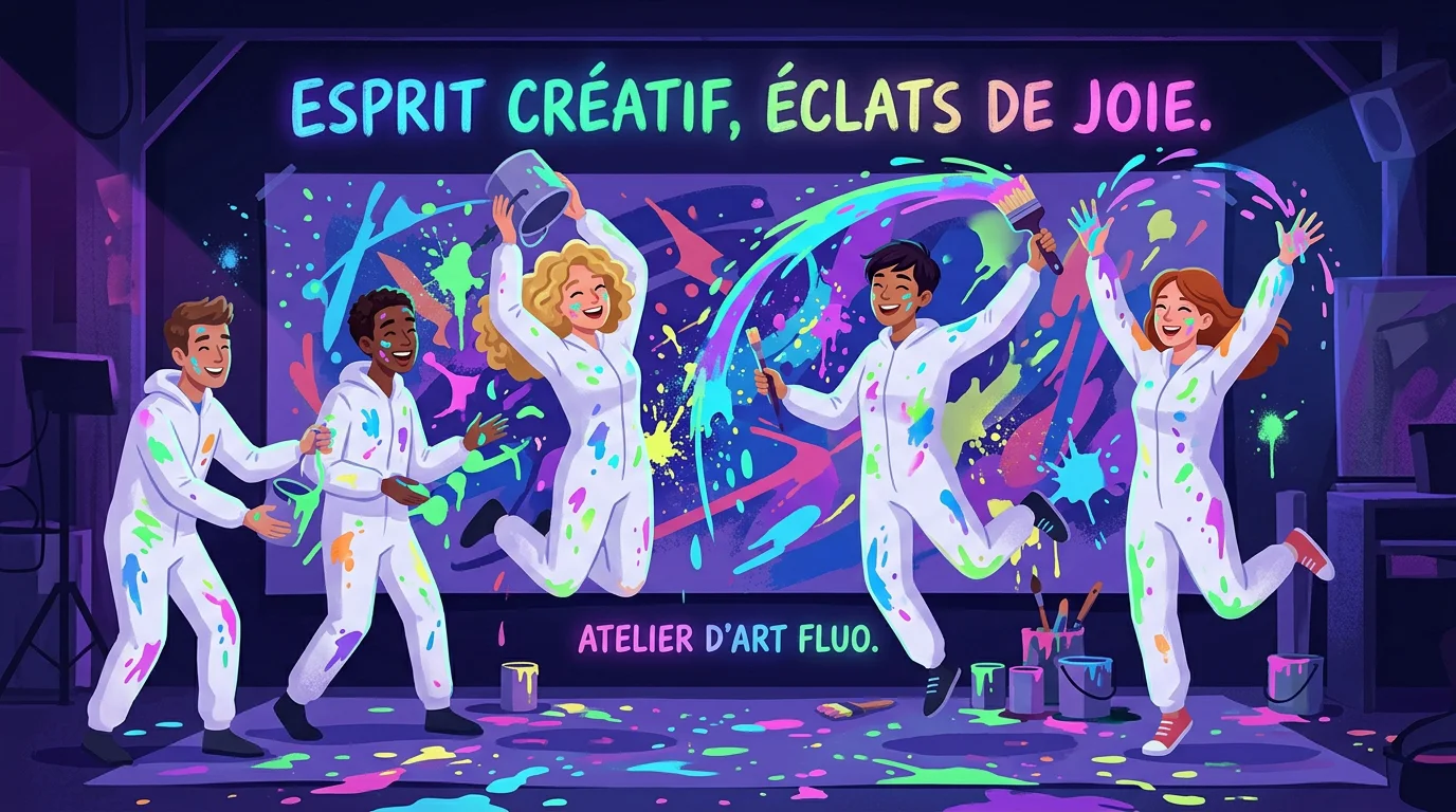 Illustration d'un groupe pratiquant l'action painting immersif à Paris