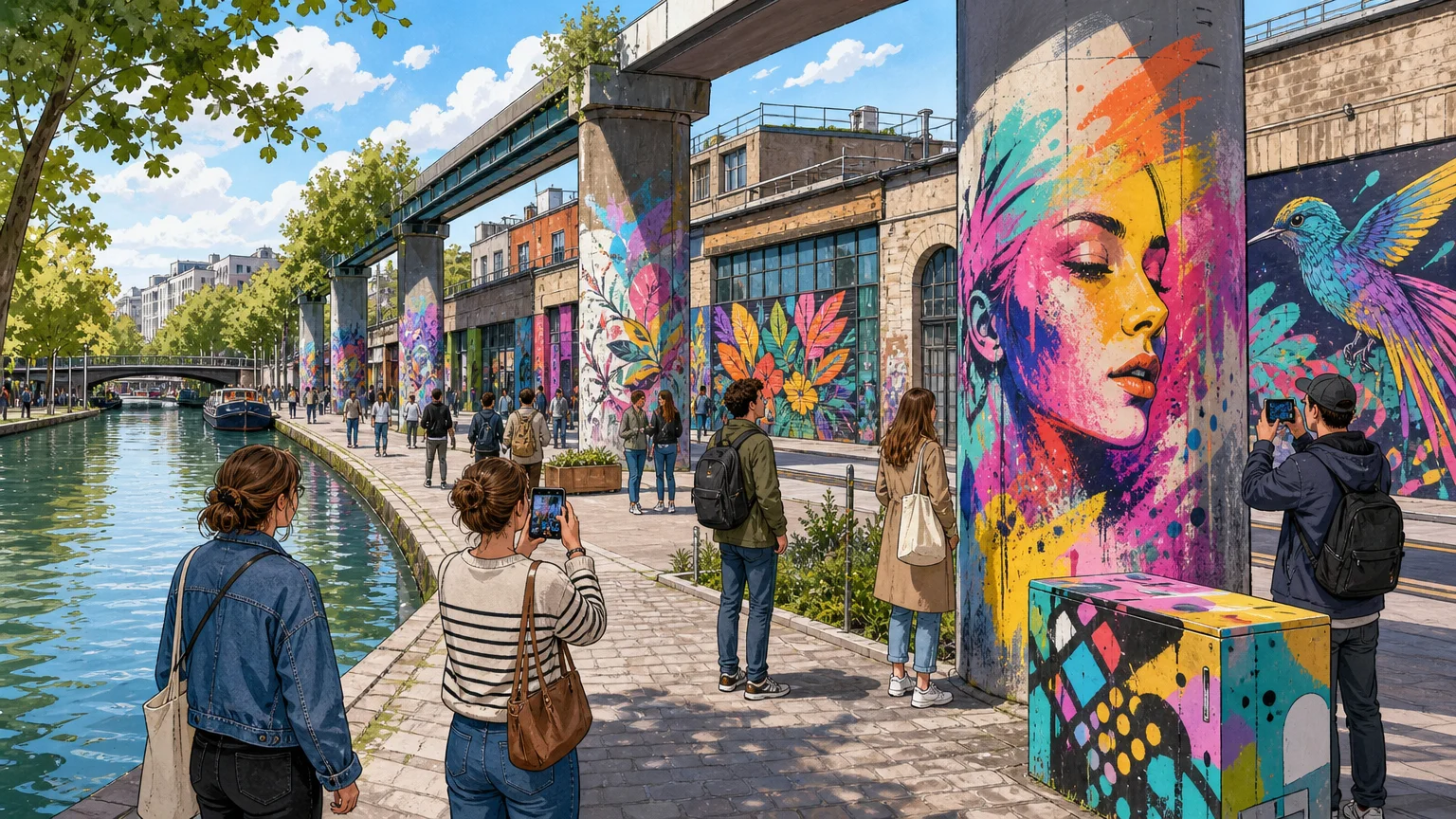 Parcours illustré de street art le long d’un canal parisien