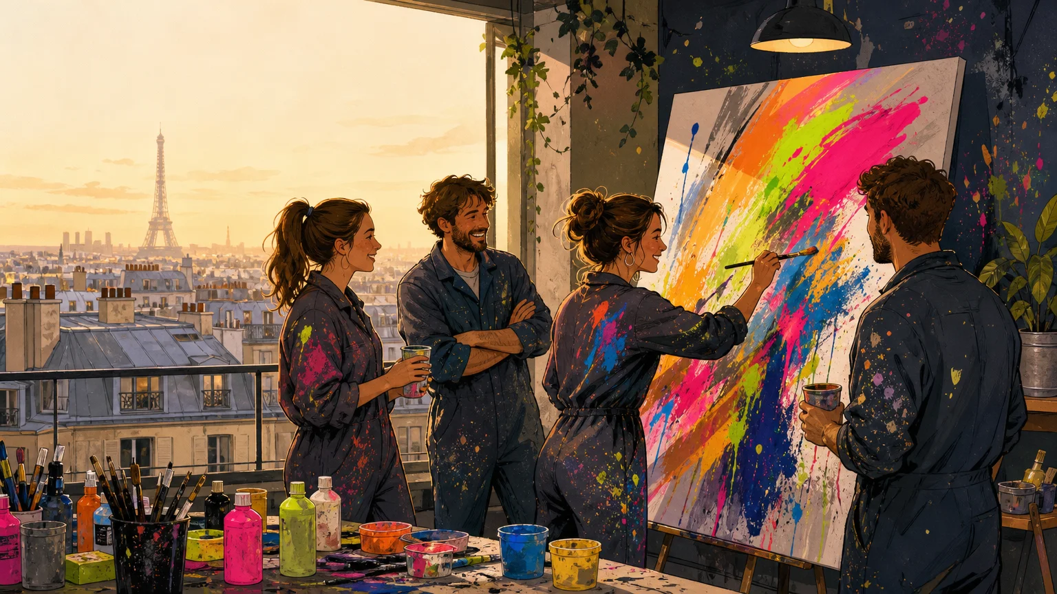 Collègues européens réunis pour un afterwork original à Paris autour de la peinture