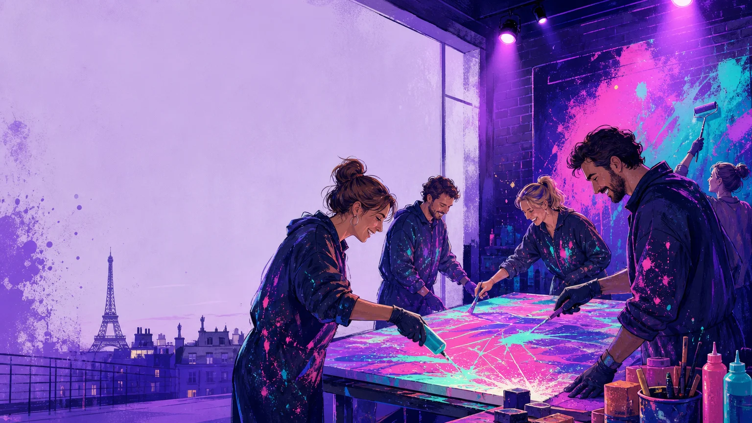 Illustration d’une équipe européenne participant à un atelier créatif immersif à Paris