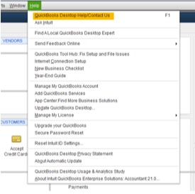 Select QuickBooks Desktop Help/ Contact Us