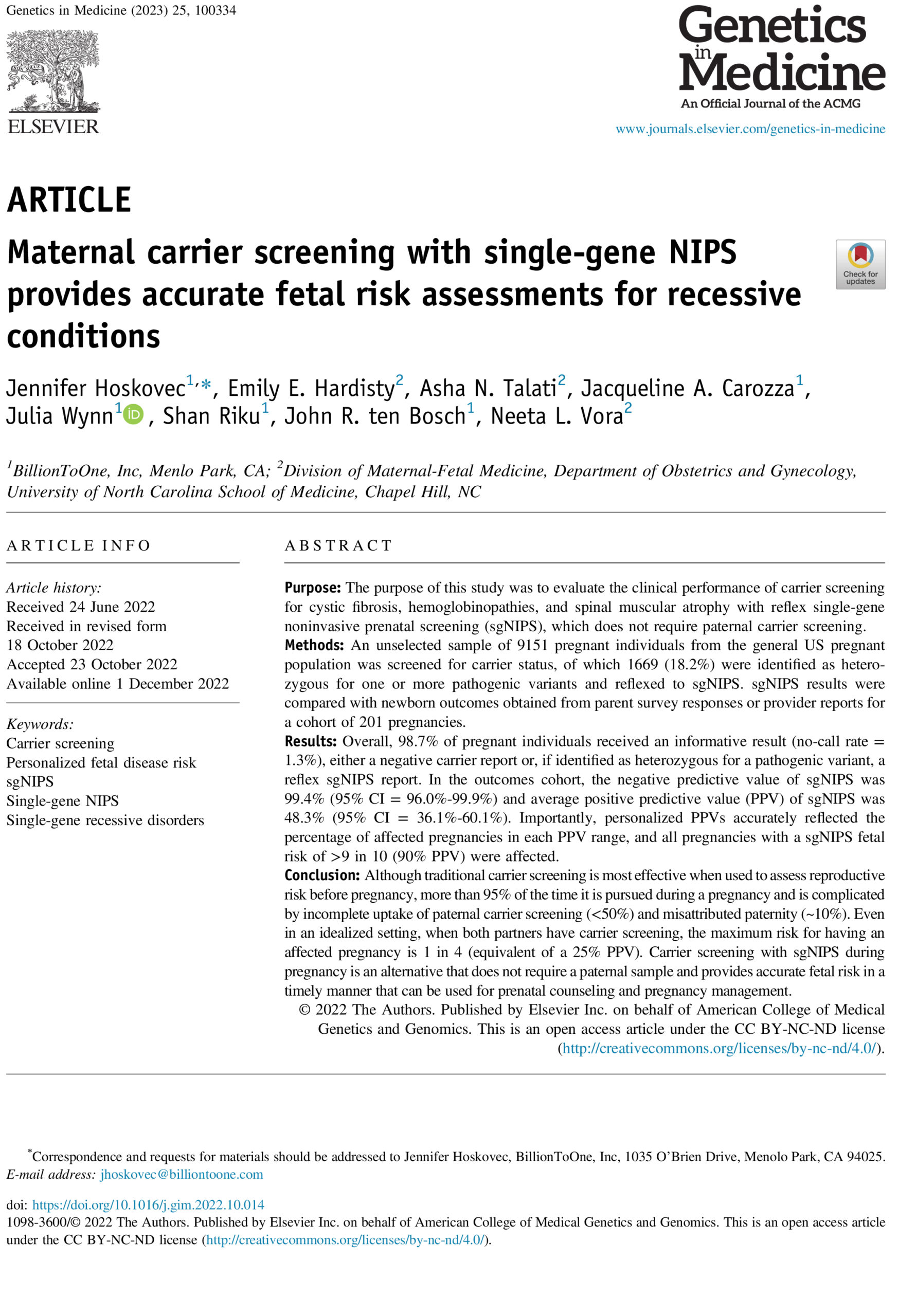 Maternal carrier screening with single-gene NIPS provides accurate fetal risk assessments for recessive conditions