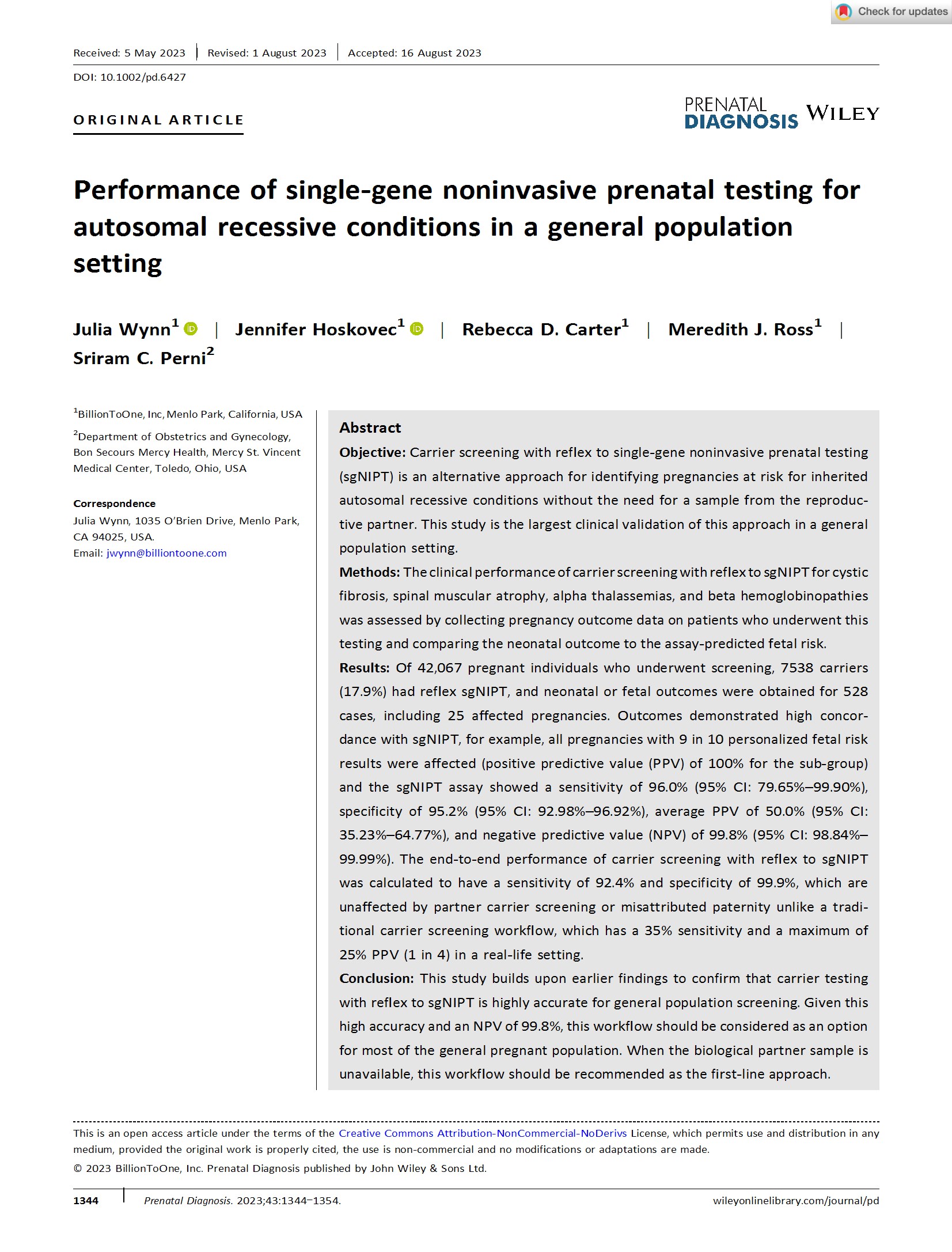 Performance of single-gene noninvasive prenatal testing for autosomal recessive conditions in a general population setting