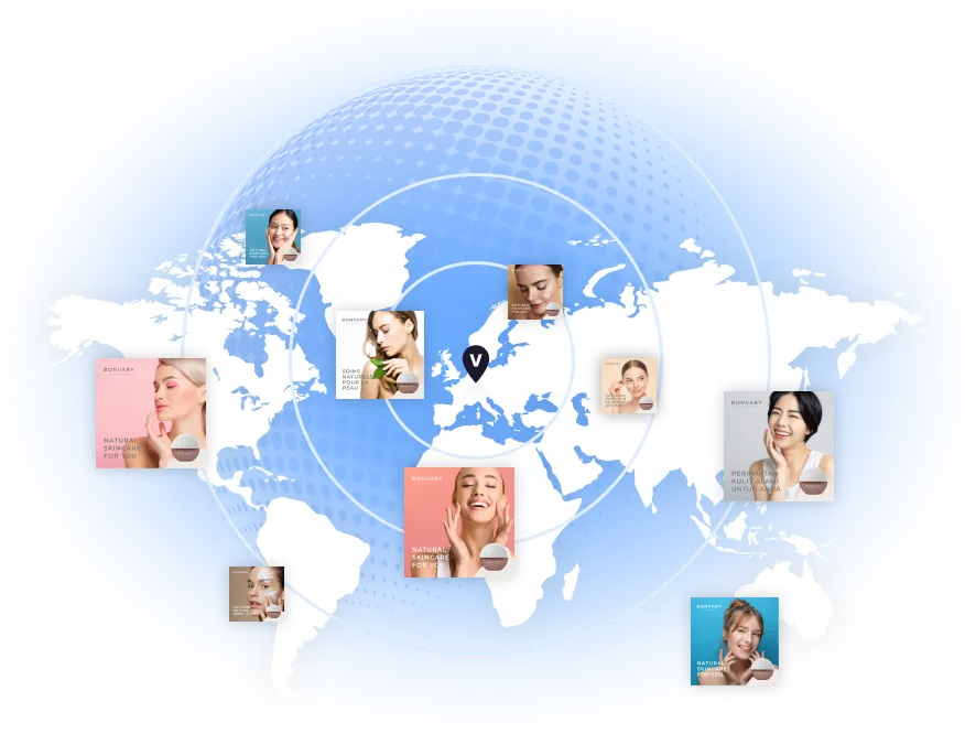 A global map showcases beauty content strategically placed to reinforce brand consistency. The brand's message is amplified by a sense of cohesive "waves of vibes" that emanate from the content.