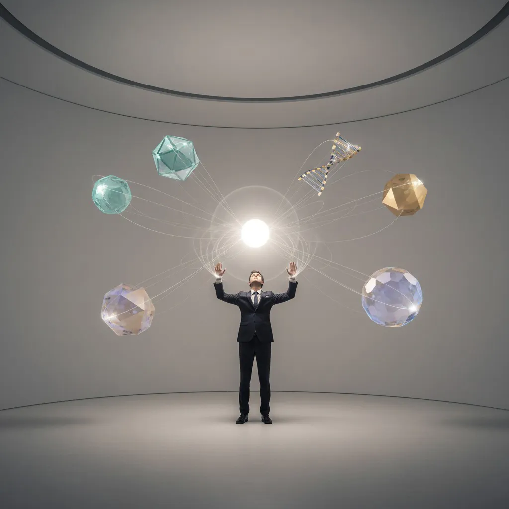 a business leader orchestrating systems in a methaphorical sense. he looks like magneto keeping things in sync