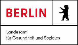 Logo des Landesamts für Gesundheit und Soziales Berlin mit rotem BERLIN-Schriftzug und schwarzem Berliner Bären.