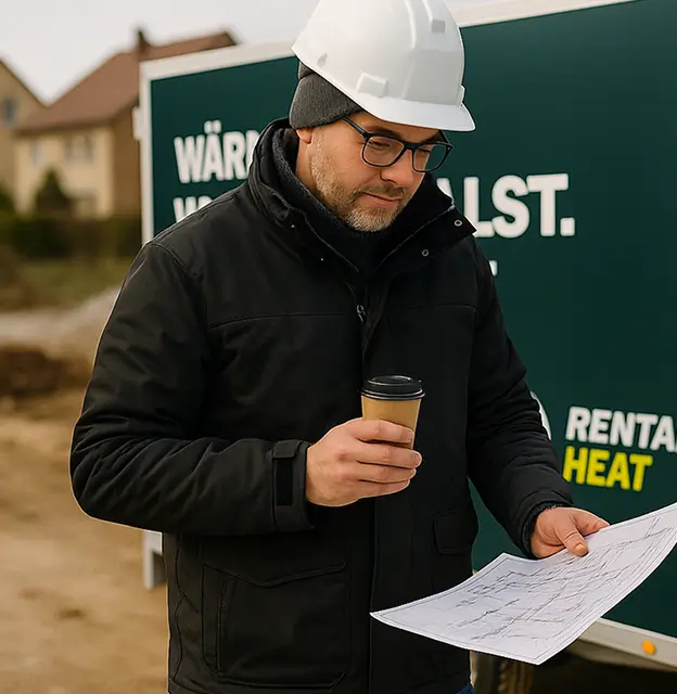Rental Heat Heizmobil im Einsatz auf Baustelle