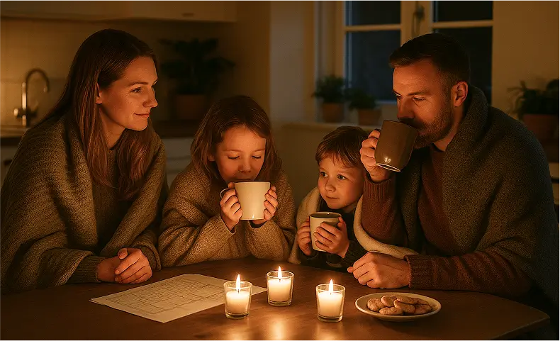 Familie bei Strom und Heizungsausfall