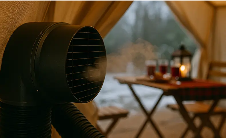 Mobiles Heizgerät von Rental Heat beheizt Event Zelt im Winter