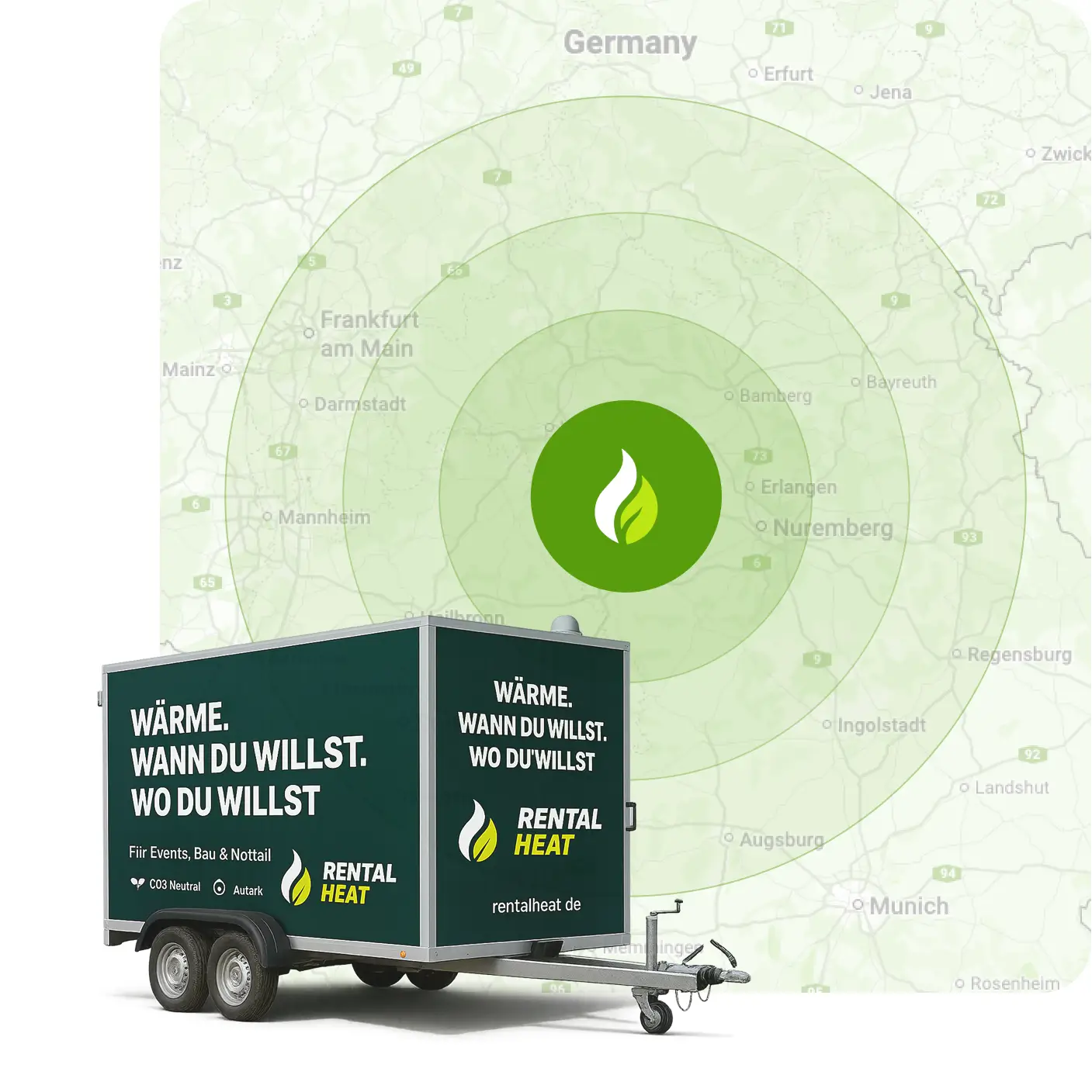 Symbolische Darstellung vom Rental Heat Service Gebiet