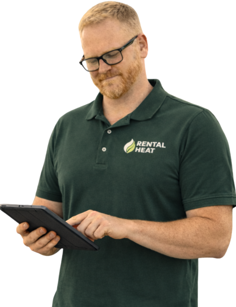 Heizmobil Techniker von Rental Heat konfiguriert die mobile Heizung