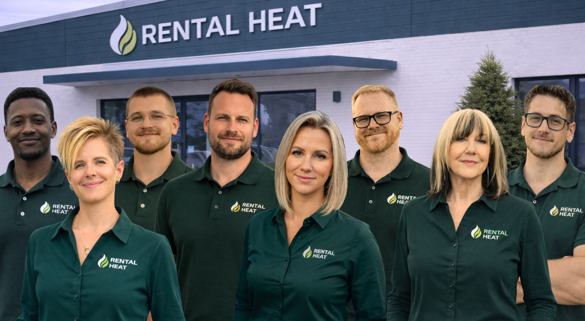 Mobile Pelletheizung von Rental Heat steht auf einer Wiese in der Morgendämmerung