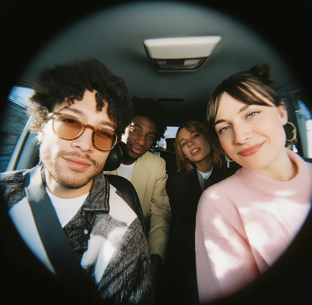 Imagen "selfie" de 4 personas en un coche