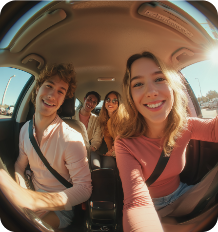 Selfie en coche durante un trayecto compartido