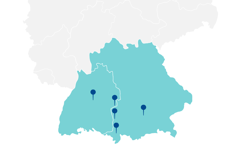 Karte mit markierten Gebieten