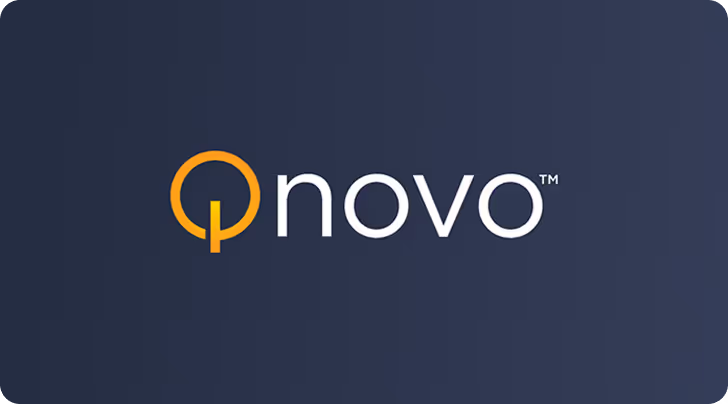 Qnovo logo over a slate blue gradient