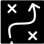 Black lightbulb icon with six dots around it on a light gray background, symbolizing an idea for strategic media production.