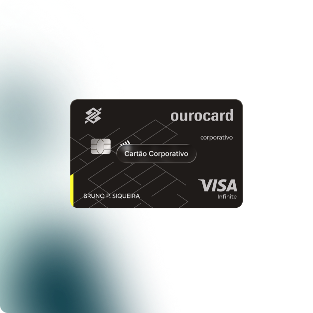 Cartão corporativo preto da Ourocard Visa Infinite com chip e nome BRUNO P. SIQUEIRA.