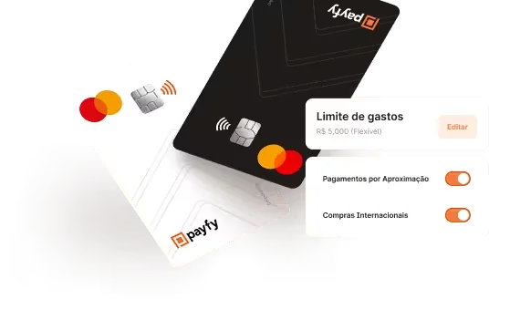 Cartões corporativos Payfy com controle de limite de gastos por colaborador