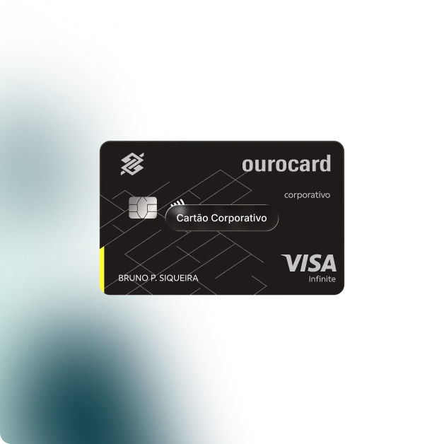 Cartão corporativo preto da Ourocard Visa Infinite com chip e nome BRUNO P. SIQUEIRA.