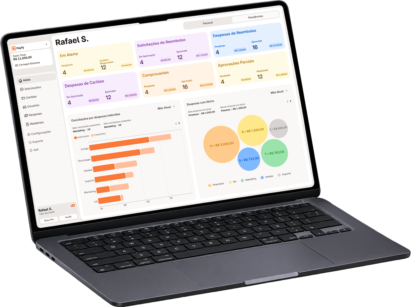 Dashboard de despesas da payfy no notebook