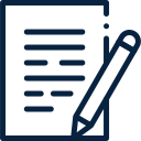 Icon of a document with lines of text and a pencil writing.