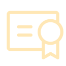 Certificate icon with a ribbon badge on a rectangular document.