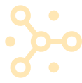 Abstract network icon with interconnected nodes and dots in beige color.