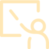 Icon of a person pointing at a board or screen with a corner folded down.