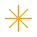 Yellow symmetrical starburst shape with eight rays on a bright magenta background.