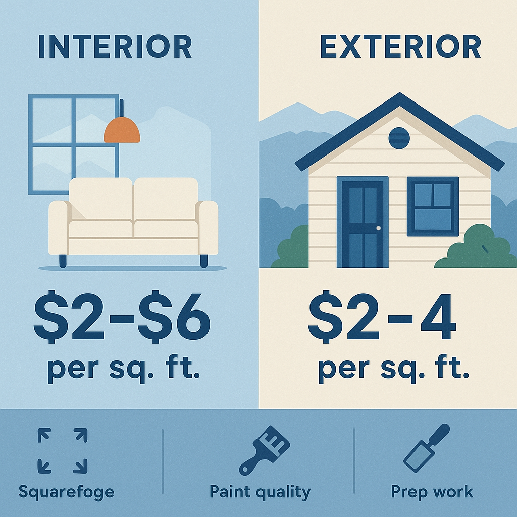 Infographic comparing the price to paint a home’s interior vs. the exterior.