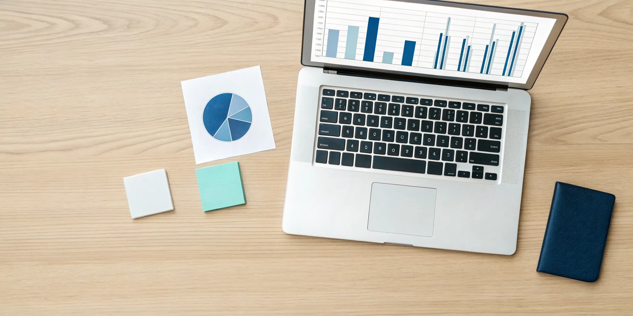 Laptop on a desk displaying financial charts for small business accounting.