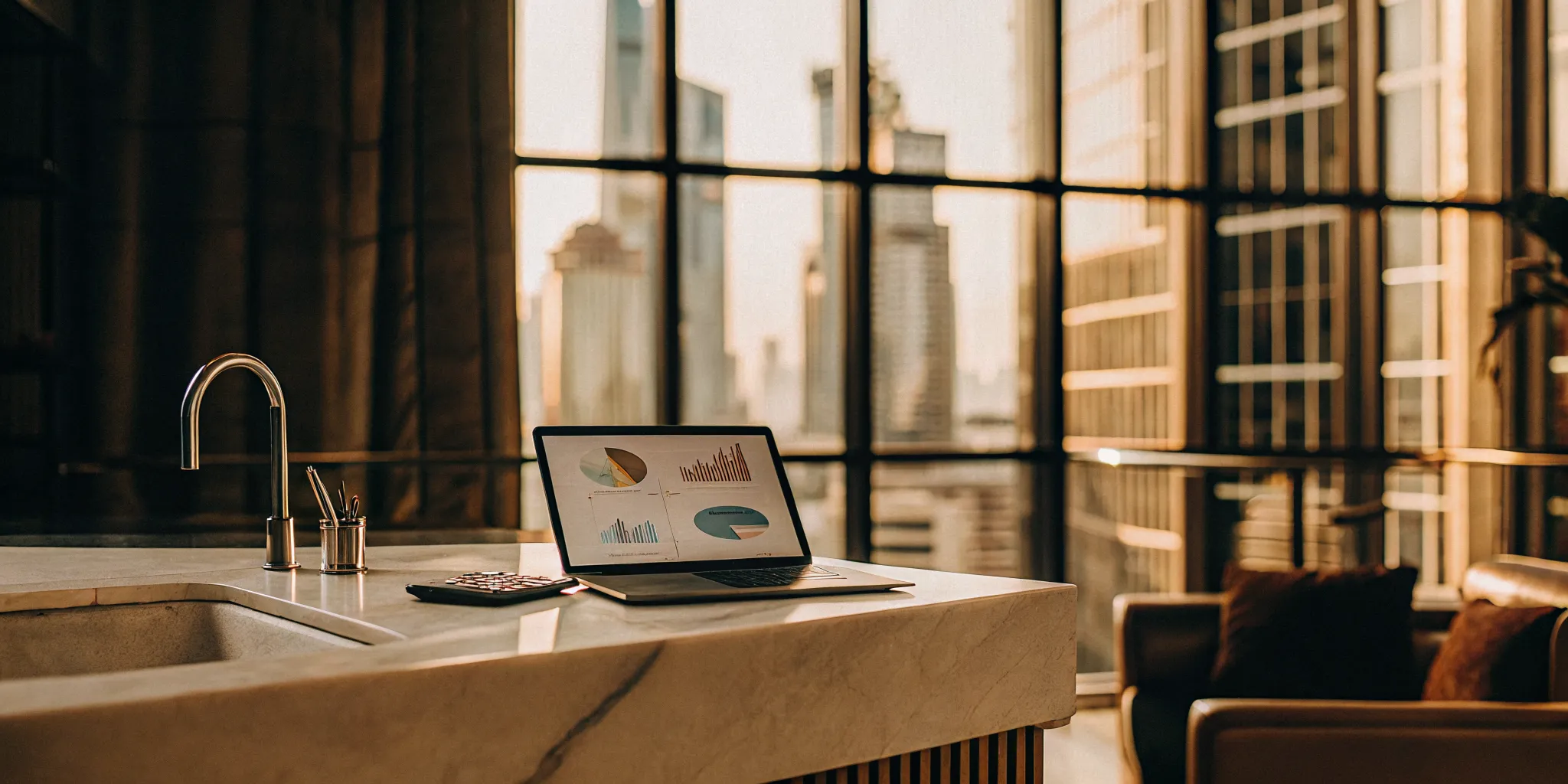 A real estate investor's laptop showing financial charts for their property accounting.