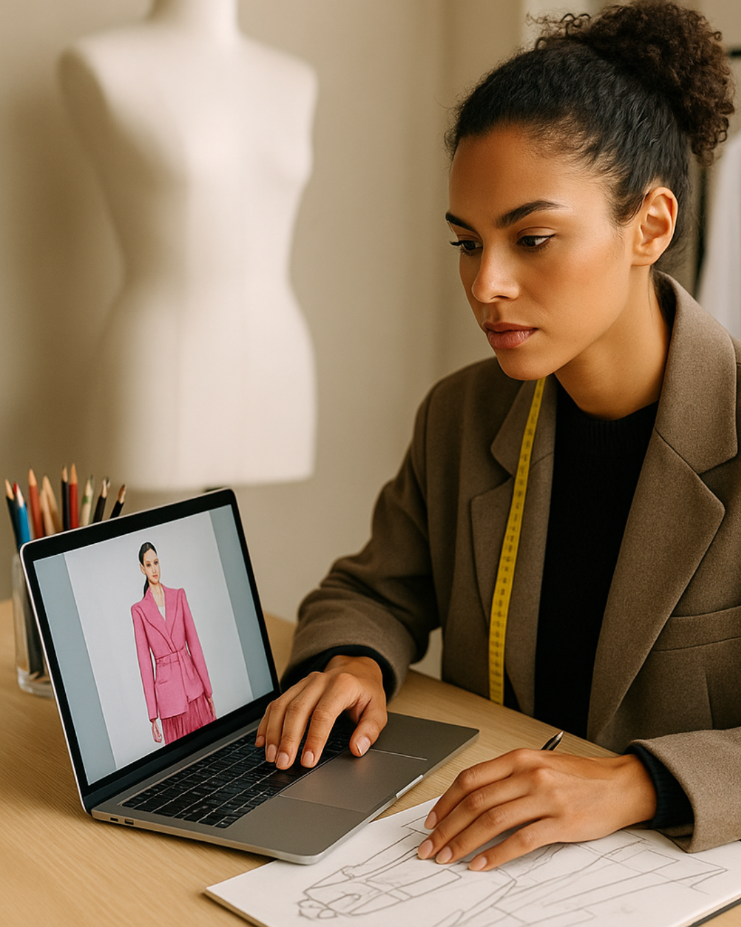 Woman standing on sidewalk wearing a button-up dark denim dress with long sleeves and black lace-up ankle boots.