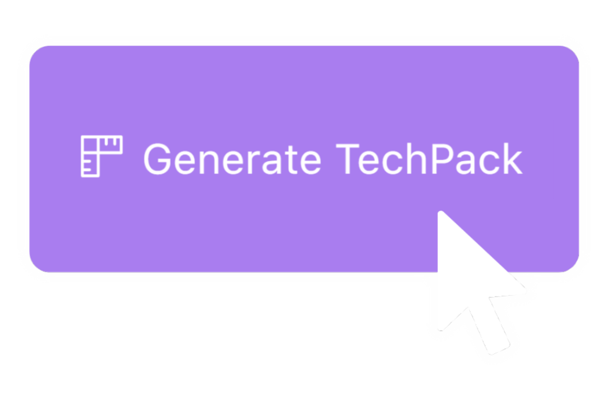 Purple button labeled 'Generate TechPack' with a ruler icon and mouse cursor pointer.