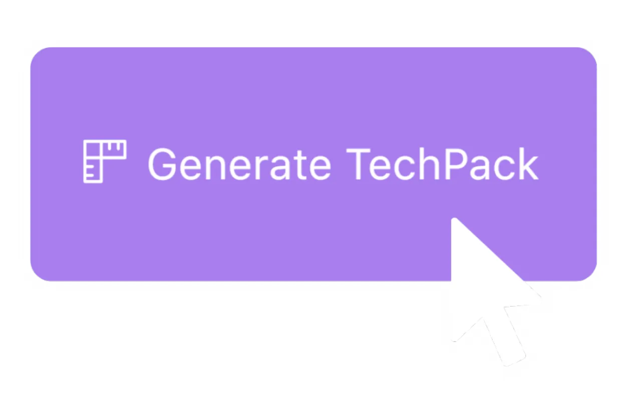 Purple button labeled 'Generate TechPack' with a ruler icon and mouse cursor pointer.