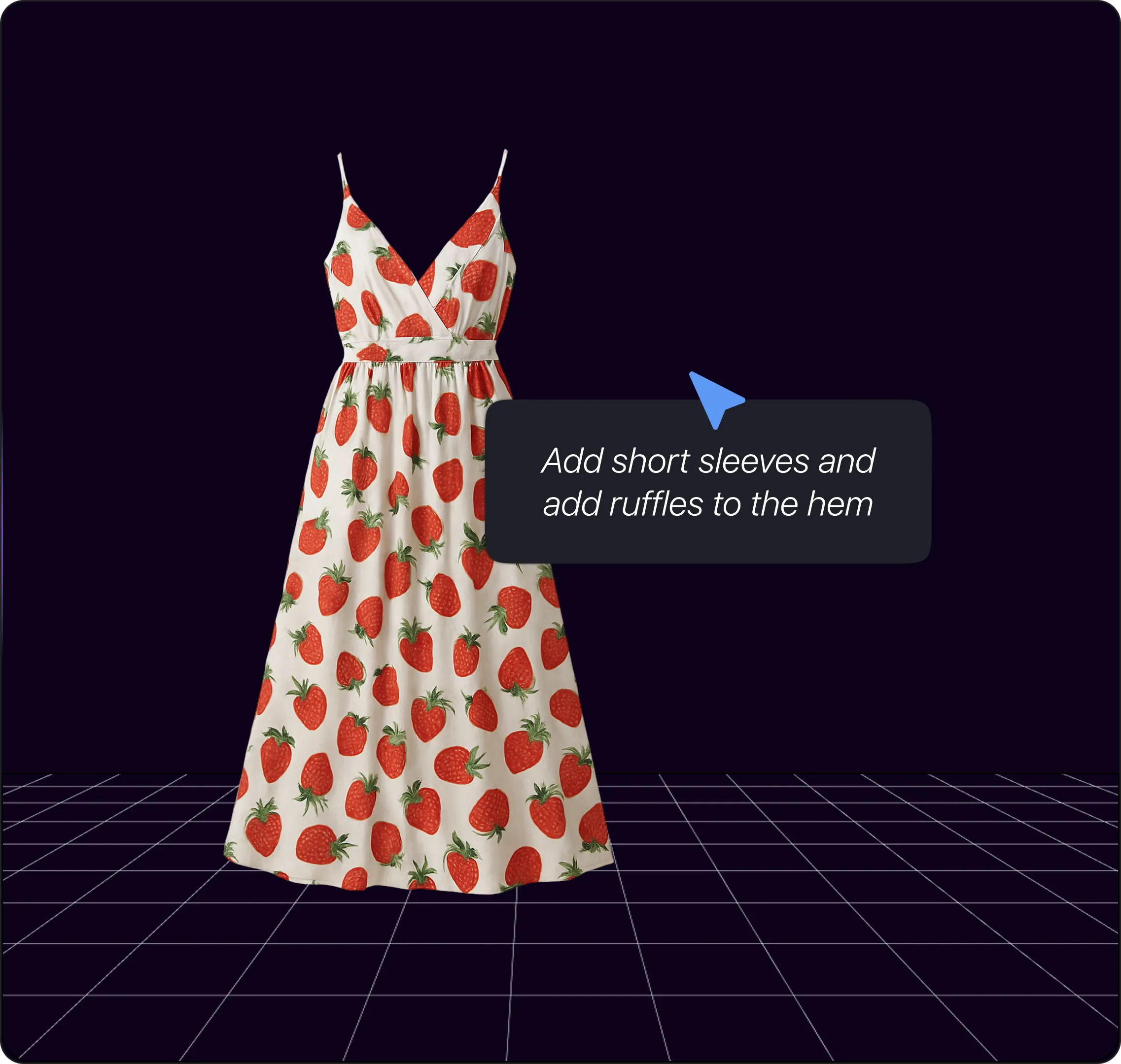 White summer dress with vibrant red strawberry print and spaghetti straps